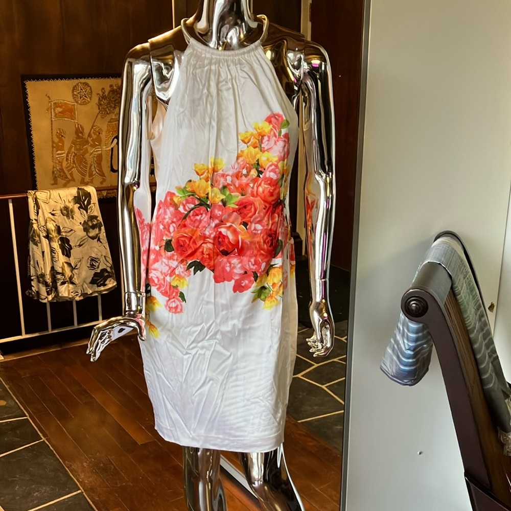 Silk white dress with floral print